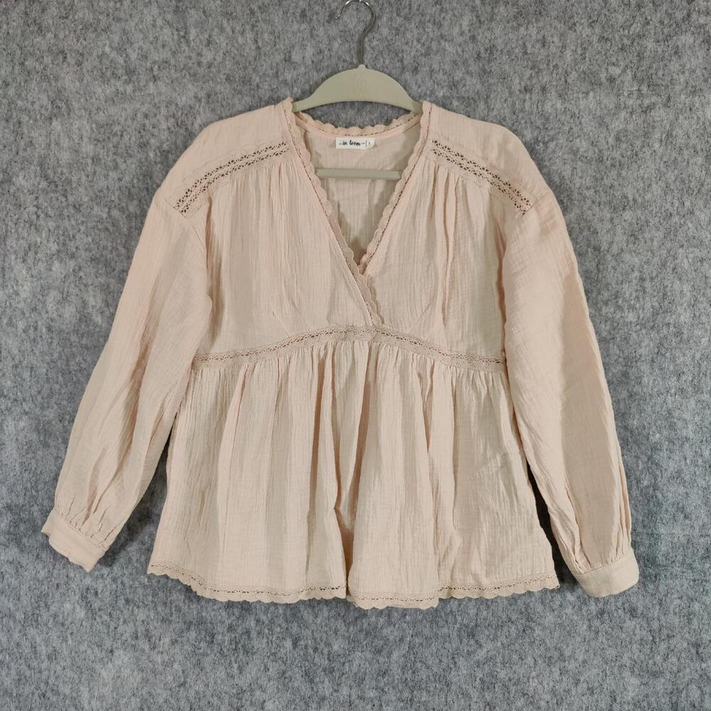 In Loom Bohemian Top Flare Hem Beige 100% Cotton Gauzy Fabric with lace trims Sm